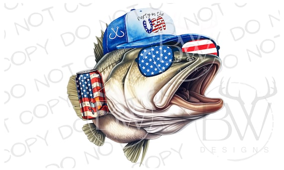 Funny Bass Fish PNG | Digital Download | Large Mouth Bass Sublimation PNG | Fishing Sublimation PNG | Fourth of July Bass Fish png