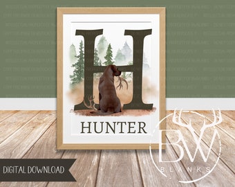 Personalized Hunting Nursery Print | Labrador Hunting Dog Art Print | Woodland Nursery Decor | Printable Wall Art | Digital Download