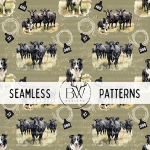 Herding Dog Seamless Pattern | Digital Download | Seamless Cattle Rancher PNG | Seamless Cowboy PNG| Seamless Western Pattern | Cow png