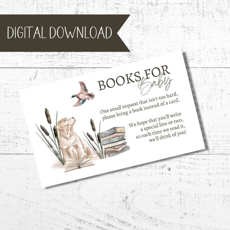 Duck Hunting Baby Shower Books For Baby Card | Hunting Baby Shower | Books for Baby Card | Baby Book Card | Duck Hunting Printables image 1