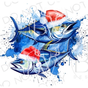 Christmas Fishing PNG | Digital Download | Fishing Sublimation PNG | Christmas Sublimation PNG | Christmas Fishing png | Bluefin Tuna png