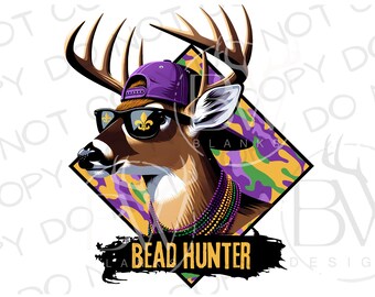 Bead Hunter PNG | Mardi Gras Sublimation PNG | Deer Hunting Sublimation png | Mardi Gras Hunting Sublimation | Mardi Gras Deer png