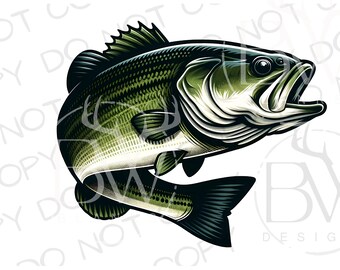 Pesca de lubina PNG / Descarga digital / Sublimación de lubina de boca grande PNG / Sublimación de pesca PNG / Sublimación de pesca de lubina / Pescador png
