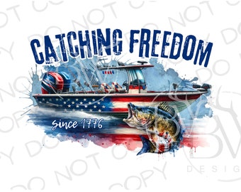 Catching Freedom PNG / Download digitale / Large Mouth Bass Sublimation PNG / Fishing Sublimation PNG / Bass Fishing png / 4 luglio png