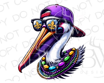Mardi Gras Pelican PNG | Mardi Gras Sublimation PNG | Pelican Sublimation png | Mardi Gras Kids Sublimation | Mardi Gras Pelican png