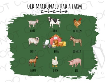 Old MacDonald PNG | Digital Download | Old McDonald Sublimation PNG | Farm Sublimation png | Barnyard sublimation | Cow png | Tractor png