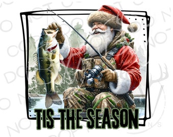 Fishing Santa PNG | Digital Download | Santa Fishing PNG | Christmas Bass Fishing PNG | Santa Sublimation | Christmas Sublimation