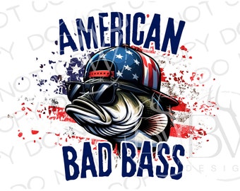 American Bad Bass PNG | Digital Download | Large Mouth Bass Sublimation PNG | 4th of July Fishing Sublimation PNG | Bass Fishing png