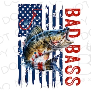 Bass Fish Fishing American Flag, Funny png, Digital Download, Sublimation  Design, American Flag, American Bass Fish, TShirt Design Download