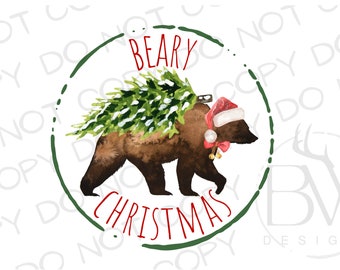 Beary Navidad PNG / Descarga digital / Oso de Navidad PNG / Sublimación de oso PNG / Sublimación de Navidad / Diseños de sublimación