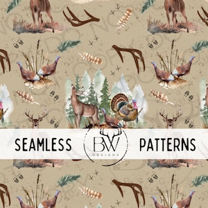 Bucks & Beards Seamless Hunting Pattern | Digital Download | Deer Hunting Seamless PNG | Turkey Hunting Seamless PNG| Seamless Deer