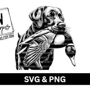 Perro de caza Labrador SVG / Descarga digital / Caza de patos SVG / Sublimación de perros de caza PNG / Cazador de patos png / Archivo láser