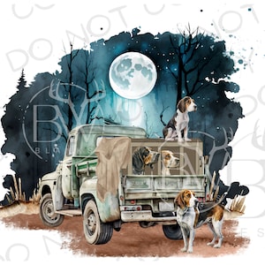 Camión de perros de caza PNG / Descarga digital / Sublimación de caza de garrapatas azules PNG / Perro de caza PNG / Sublimación de caza de perros
