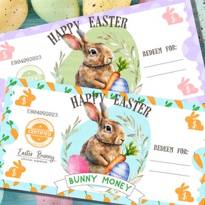 Soldi coniglietto pasquale stampabili / Download digitale / Ripieno di uova di Pasqua / Bunny Bucks / Soldi coniglietto pasquale / Buoni pasquali stampabili