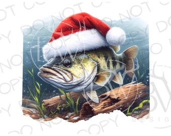 Bass Christmas Fishing PNG | Digital Download | Fishing Sublimation PNG | Christmas Sublimation PNG | Christmas Bass Fishing png