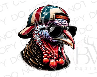 American Wild Turkey PNG | Digital Download | Fourth of July Turkey Hunting Sublimation PNG | Turkey Fan PNG | Turkey Hunter Sublimation