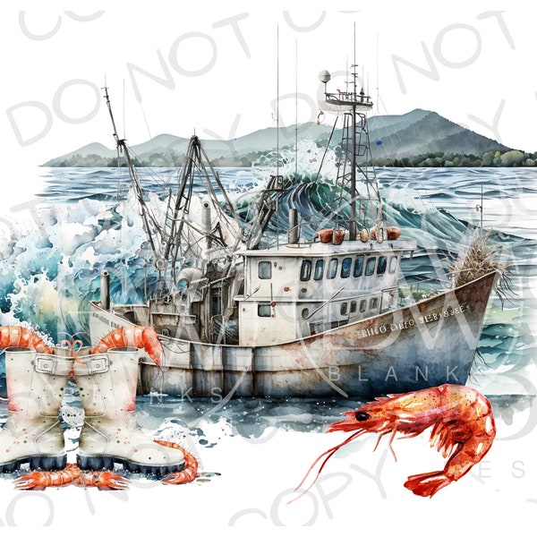 Shrimp Boat Sublimation PNG | Digital Download | Fishing Sublimation PNG | Saltwater Fishing PNG | Saltwater Sublimation png | Shrimp png