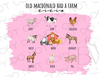 Old MacDonald PNG | Digital Download | Old McDonald Sublimation PNG | Farm Sublimation png | Barnyard sublimation | Cow png | Tractor png