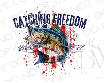 Catching Freedom PNG / Download digitale / Large Mouth Bass Sublimation PNG / Fishing Sublimation PNG / Bass Fishing png / 4 luglio png