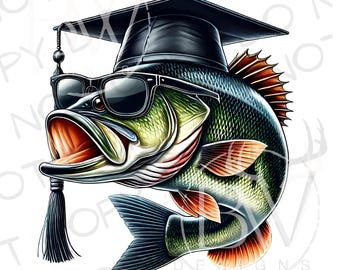 Bass Fishing Graduation PNG | Digital Download | Graduation Sublimation PNG | Fishing Sublimation | Bass Fishing Sublimation