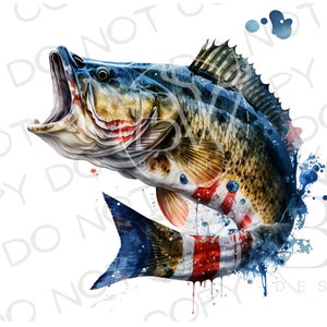 Large Mouth Bass Sublimation PNG | Digital Download | Fishing Sublimation PNG | American Flag PNG | Bass Fishing Sublimation png | Fisherman