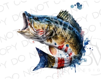 Large Mouth Bass Sublimation PNG | Digital Download | Fishing Sublimation PNG | American Flag PNG | Bass Fishing Sublimation png | Fisherman