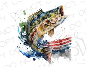 Large Mouth Bass Sublimation PNG | Digital Download | Fishing Sublimation PNG | American Flag PNG | Bass Fishing Sublimation png | Fisherman