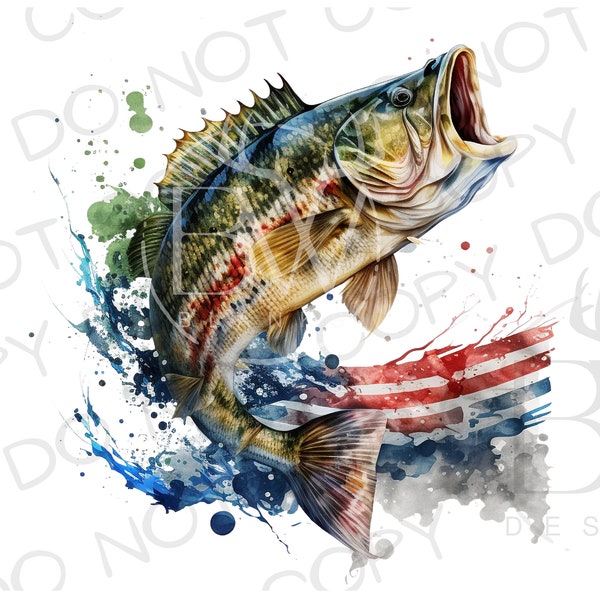 Large Mouth Bass Sublimation PNG | Digital Download | Fishing Sublimation PNG | American Flag PNG | Bass Fishing Sublimation png | Fisherman