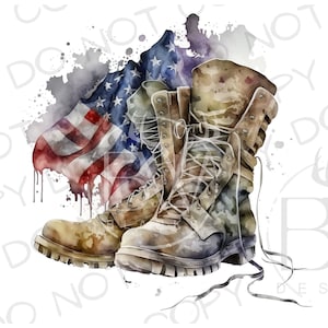 Watercolor Military Boots PNG | Military Sublimation PNG | Combat Boots Sublimation png | American Soldier Sublimation PNG