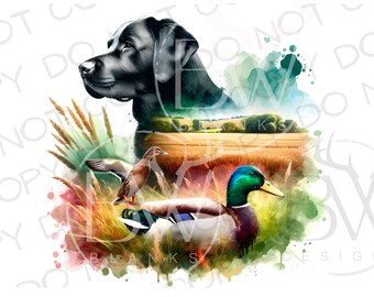 Zwarte Labrador sublimatie PNG | Digitale download | Eend jachthond sublimatie PNG | Zwart Lab PNG | Duck Hunter png | Jachthond png