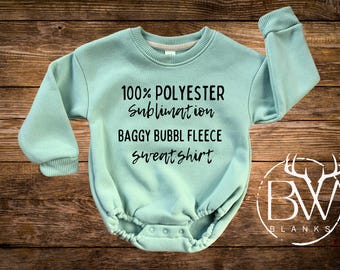100% Polyester BAGGY BUBBLE ROMPER Fleece SweatShirt | Baby Rompers | Long-sleeve Bubbles | Sweatshirt Oversized Bubbles | Kids Blanks dtf