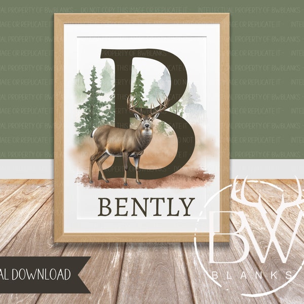 Personalized Deer Hunting Nursery Print | Whitetail Deer Art Print | Woodland Nursery Decor | Printable Wall Art | Digital Download