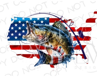 American Bass Fishing PNG | Digital Download | Large Mouth Bass Sublimation PNG | Fishing Sublimation PNG | Bass Fishing png | Fisherman png