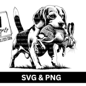 Chasse au lapin SVG | Téléchargement numérique | Chasseur de lapin SVG | Sublimation de chasse au lapin PNG | Lapin png | Chien de chasse png | Beagle png