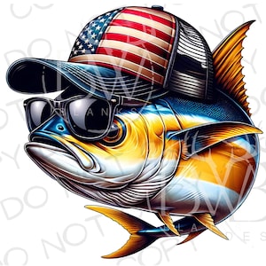 American Hat Tuna PNG | Digital Download | Yellowfin Tuna Sublimation PNG | 4th of July Fishing Sublimation PNG | Saltwater Fishing png
