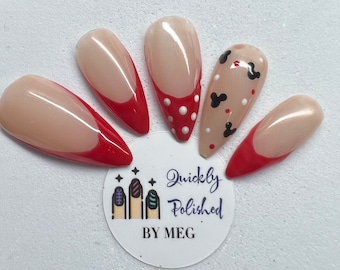 Disney Inspired Nails|  Nails| Mickey Mouse| Nails- Reusable cute  press-on nails.| Fake Nails| Hand Painted Nails| High Quality Materials