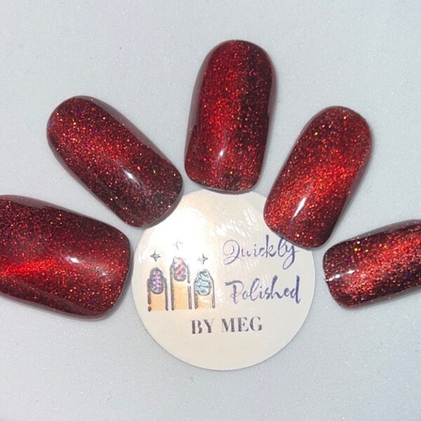 Red Velvet press on nails | velvet Nails| cateye | red Cateye | Custom press-on nails| hand painted Fake Nails| Christmas Nails