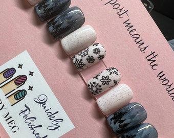 Hand painted| Winter nails| Snowy Trees |Let it Snow | fake nails | glue on Nails| Reusable cute  pressons