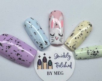 Easter Spring Nails | Easter Bunny nails| speckled Egg Nails| Reusable press-on nails. | Fake Nails| HIGH QUALITY Materials| Hand Painted