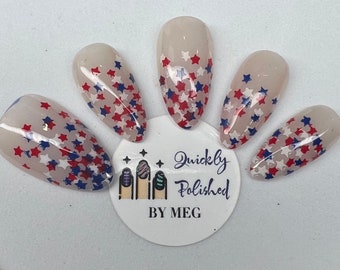 Red White and Blue press on nails| Independence Day Nails |Stars| Reusable press-on nails. | Fake Nails|