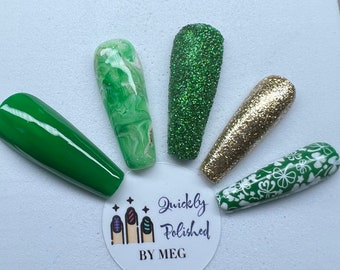 St. Paddy’s Nails | St. Patrick’s Day| Reusable press-on nails. | Fake Nails| HIGH QUALITY Materials