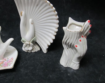 Choice of Vintage Porcelain Hand Items / Fan Trinket Dish, Ring Holding Dish, Small Vase