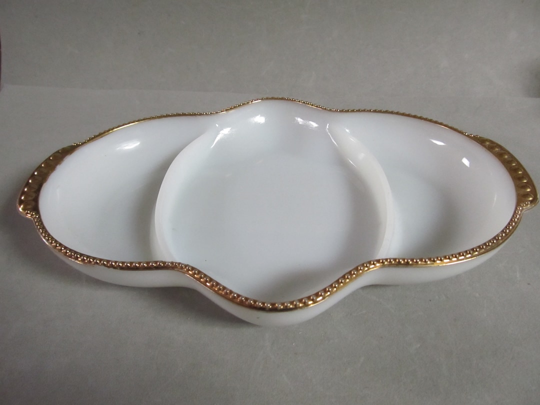 Vintage Anchor Hocking Fire King Milk Glass Divided Dish With Etsy