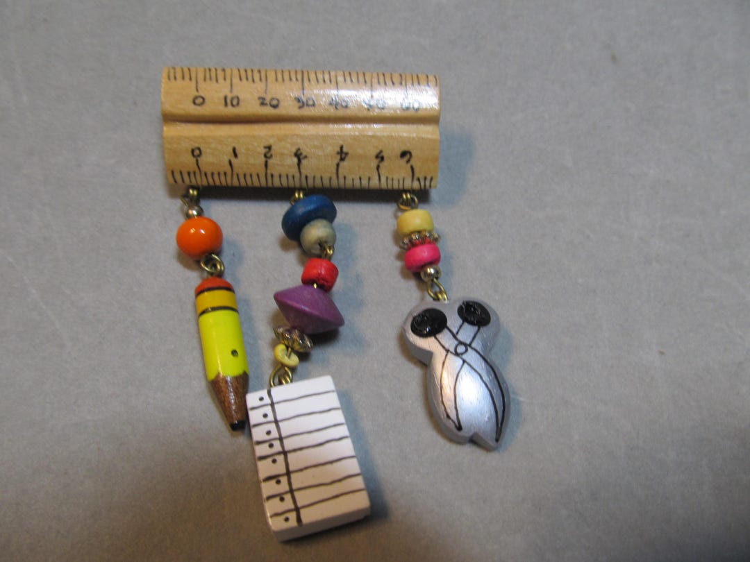 Pin Ruler Shape Teacher's Pin / Ruler With Pencil, Paper, Scissors Ornaments - Etsy