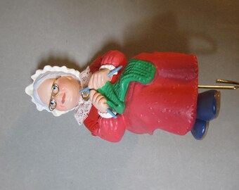 Vintage 1980s Hallmark Christmas Stocking Hangers Mrs. Claus and Snowman