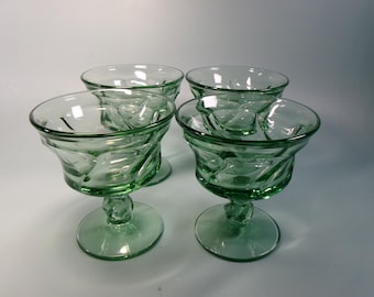 Ensemble de quatre verres à sorbet vert ou bas champagne Fostoria Jamestown