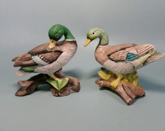 Ensemble de deux figurines vintage de colvert en biscuit de porcelaine du Japon de Norleans