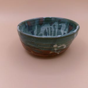 Green and Brown Drip Glazed Pottery Bowl Hand-Thrown Unique Artist Piece