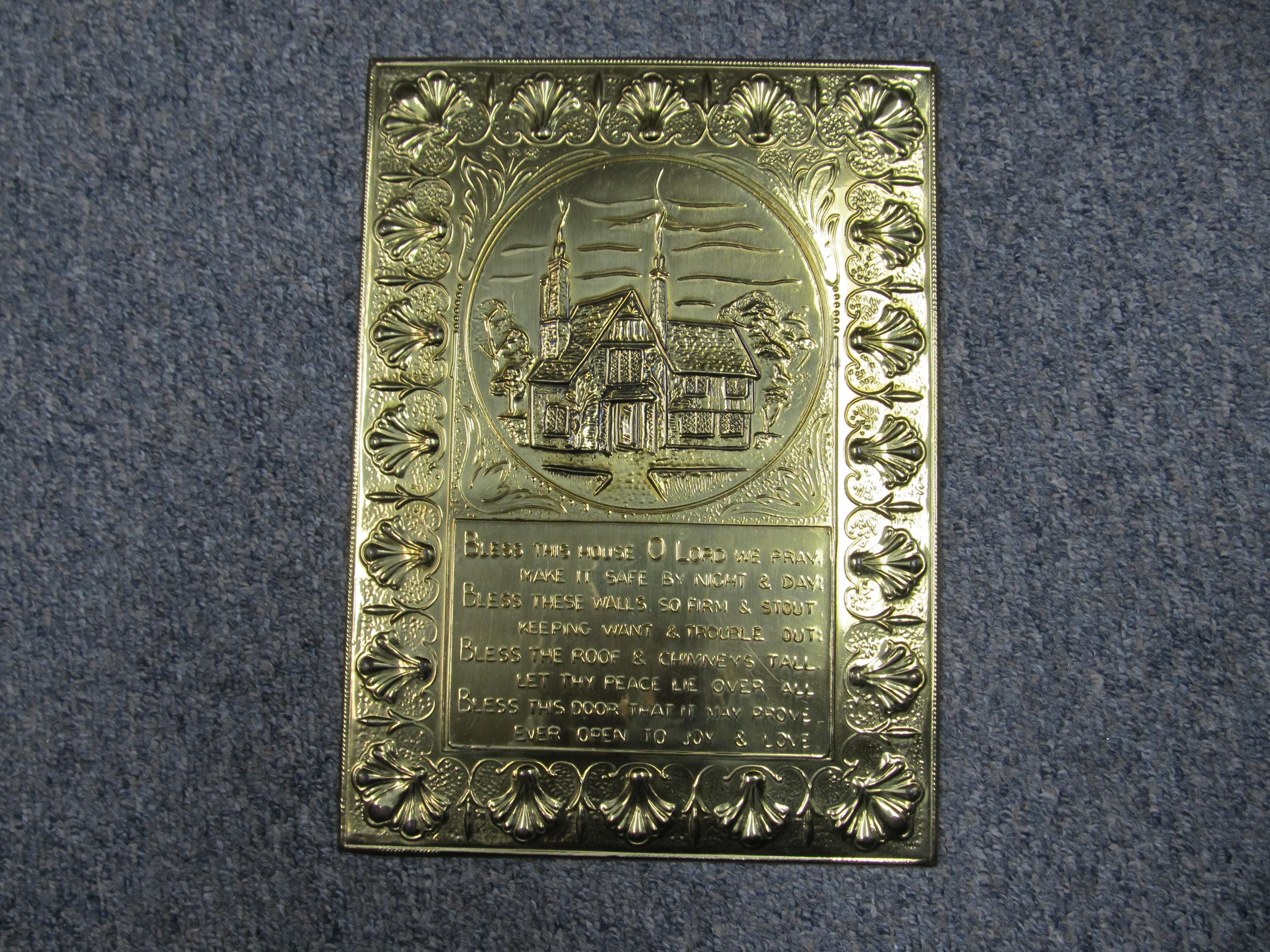 Vintage Embossed Brass Plaque 