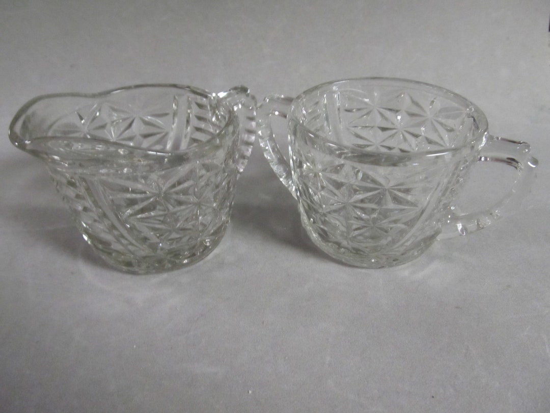Vintage Clear Depression Glass Starburst Pattern Creamer &amp; Sugar Bowl ...
